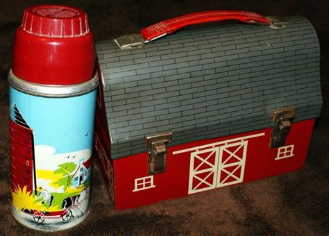 vintage metal farm lunch box and thermos|vintage lunch box price guide.